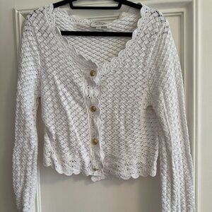 J.Crew: White Crochet Cardigan Sweater with Scalloped Edges, Size Medium